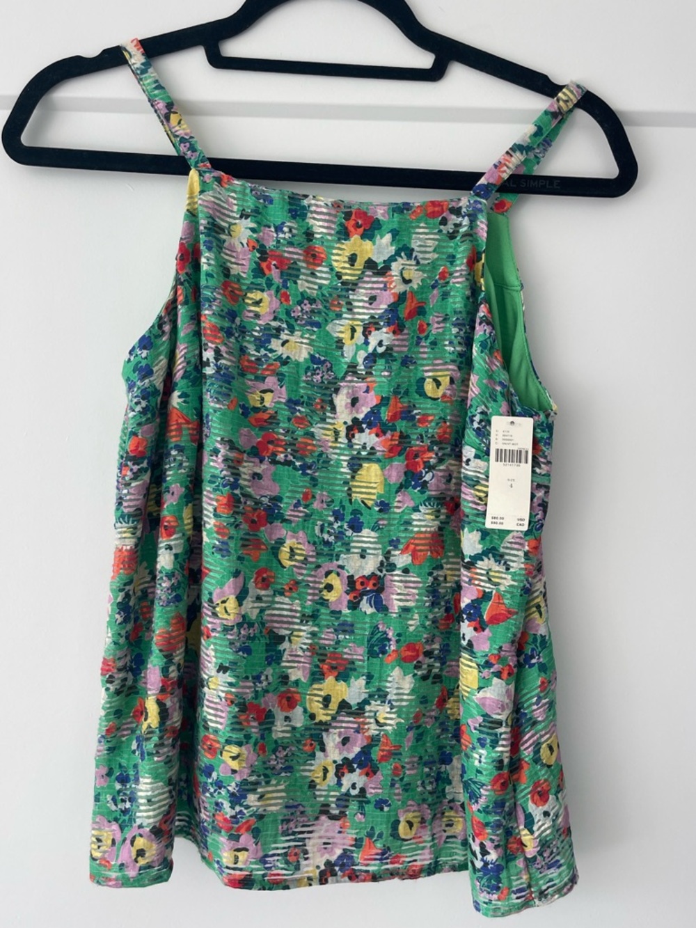 Anthropologie Green Floral Strappy Tank Top